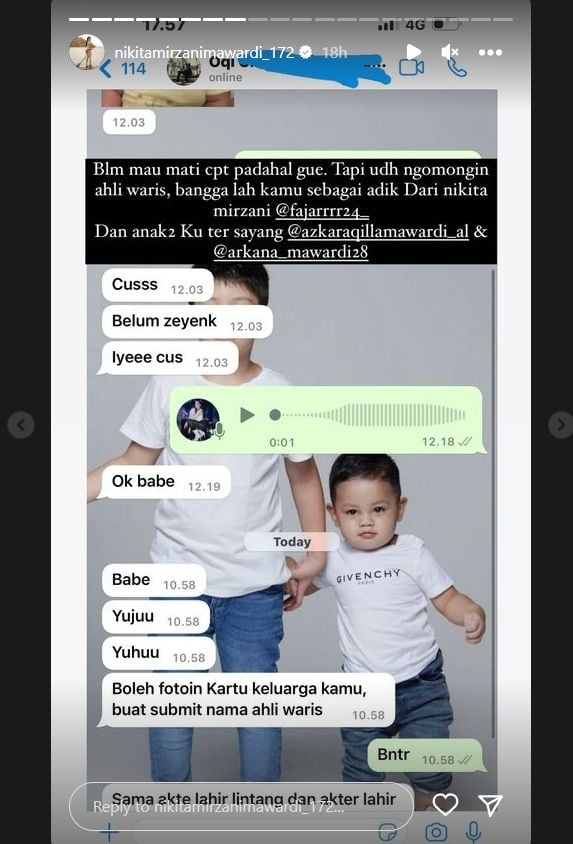 Nikita Mirzani tidak memasukkan Lolly sebagai ahli waris (Instagram)