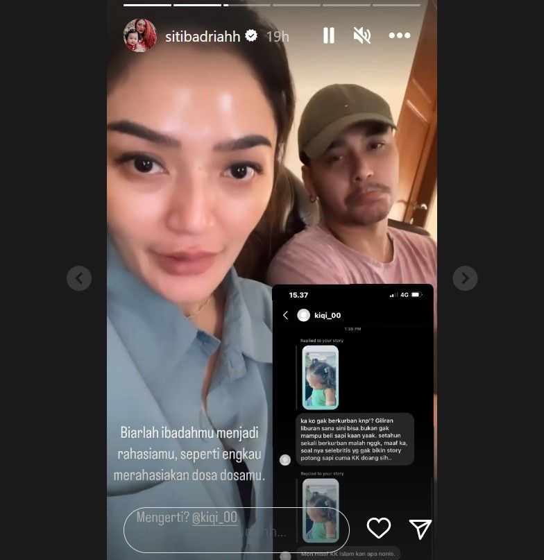 Siti Badriah menjawab tudingan warganet soal dirinya tidak berkurban. Bagi Sibad, ibadah tidak harus diumbar. [Instagam]