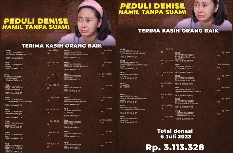 Denise Chariesta mengngkap hasil donasi yang diterima dalam waktu 24 jam. [Instagram]