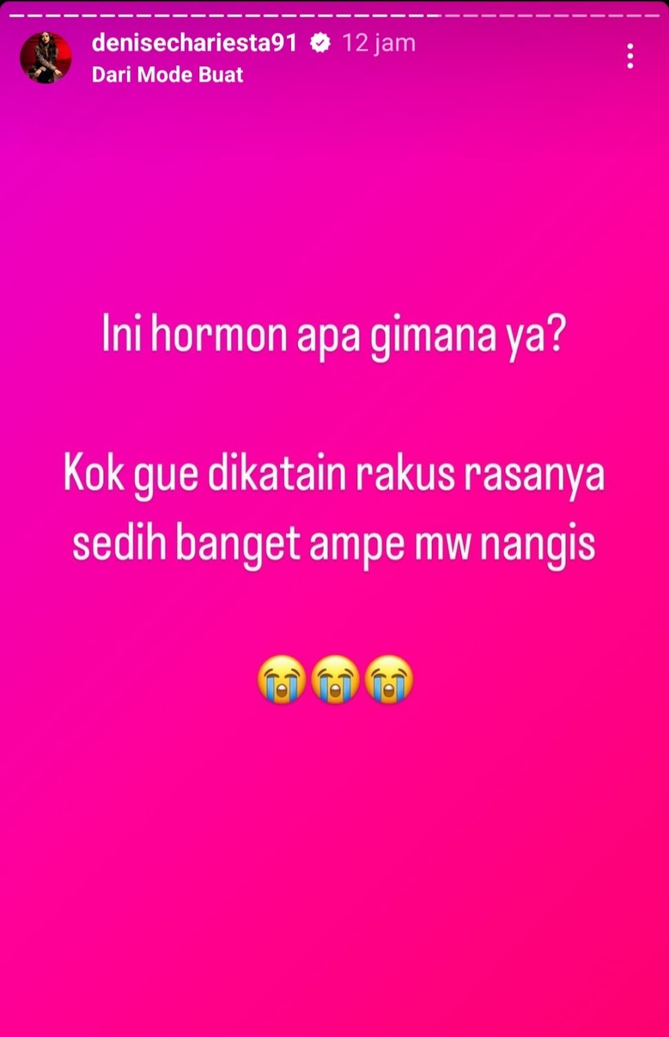 Denise Chariesta hampir nangis dikatain rakus. (Dok. Instagram)