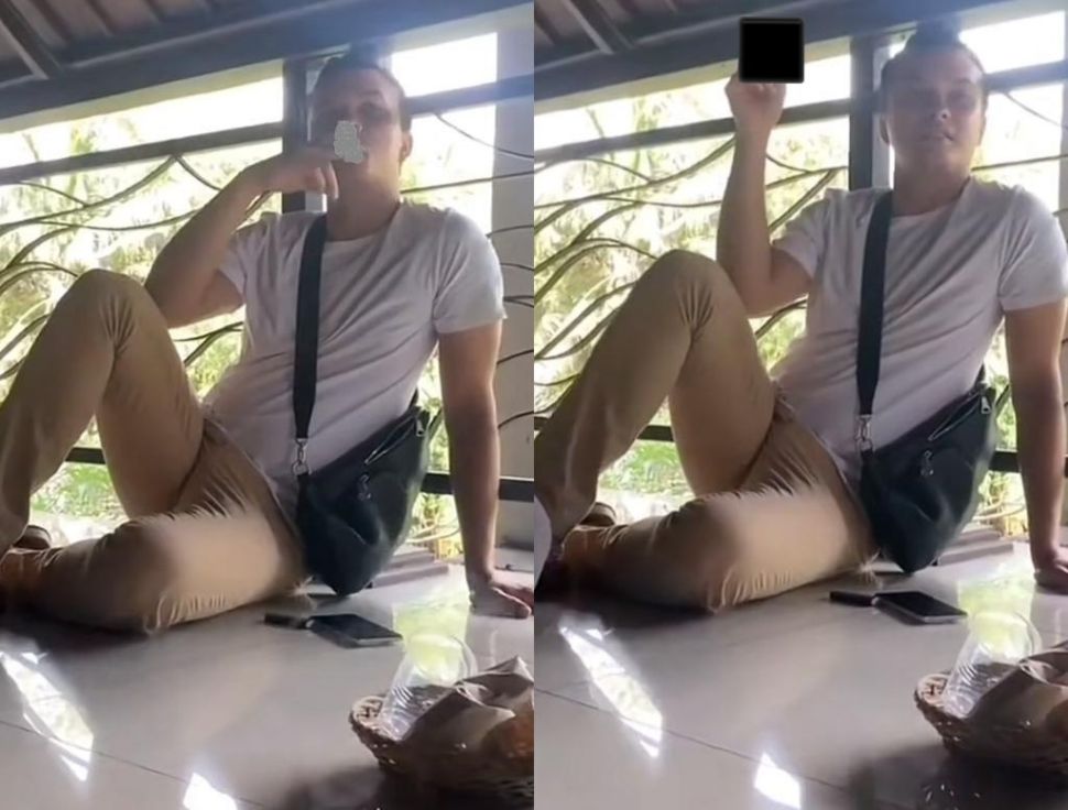 Nicholas Saputra duduk ngemper di lantai. (TikTok)