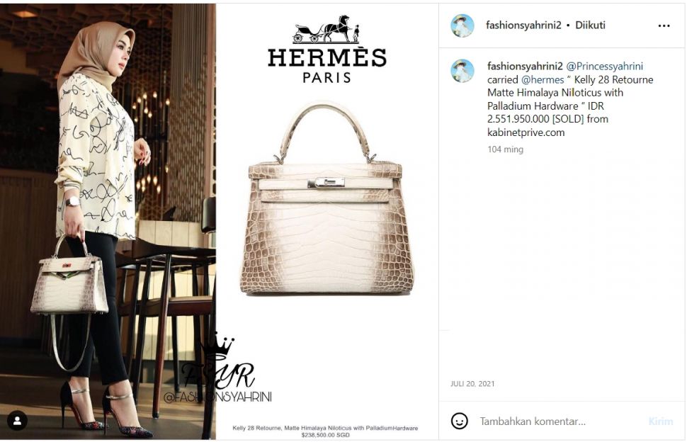Hermes selebriti FANPAGE on Instagram: @Princessyahrini carried