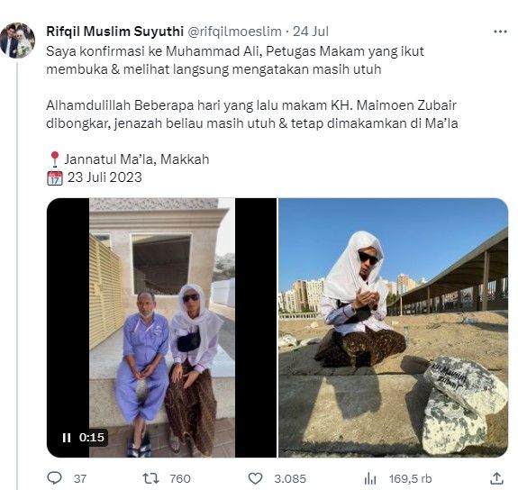 Jasad Mabah Moen disebut masih utuh setelah 4 tahun dimakamkan di Arab Saudi. (ist)