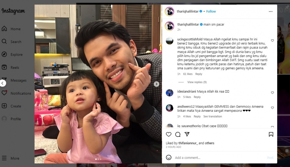 Thariq Halilintar dan keponakannya,Baby Ameena [Instagram]