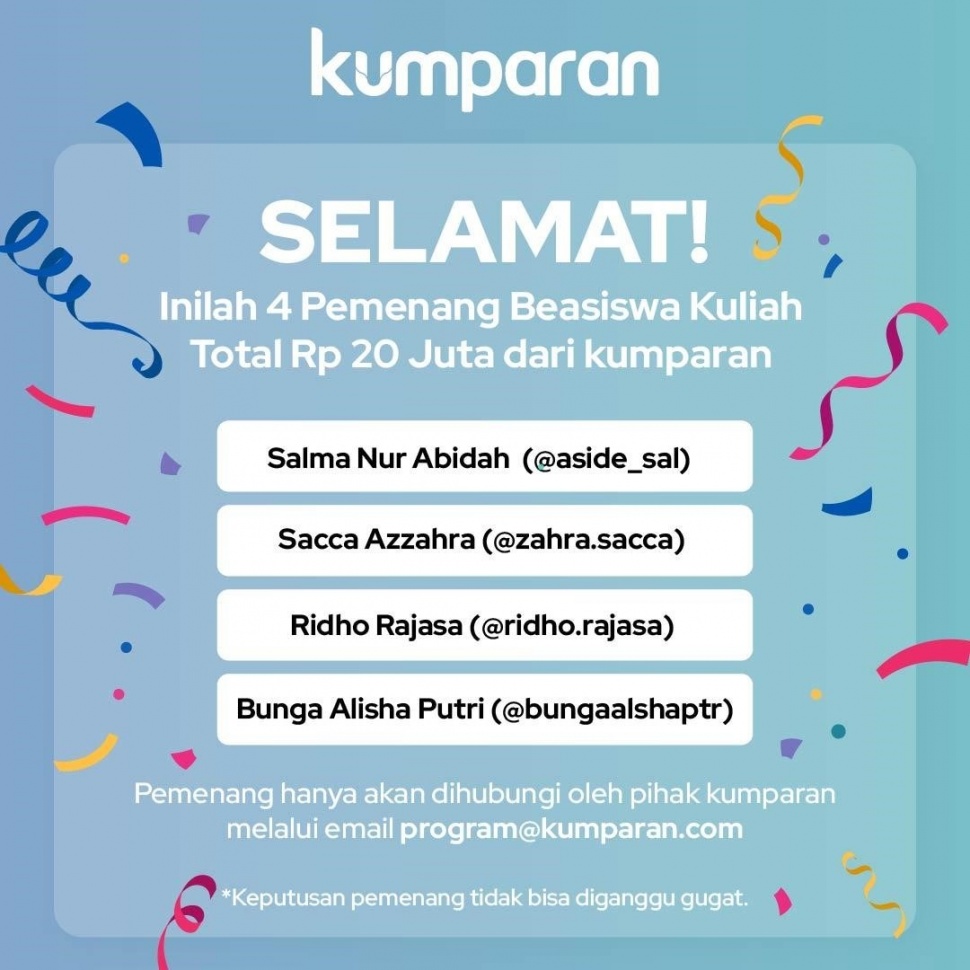 Pengumuman penerima beasiswa kumparan 2023. (Dok: kumparan)