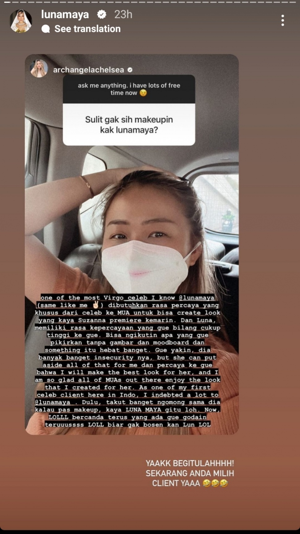 Make up artist ungkap kesulitan rias wajah Luna Maya. (Dok. Instagram)