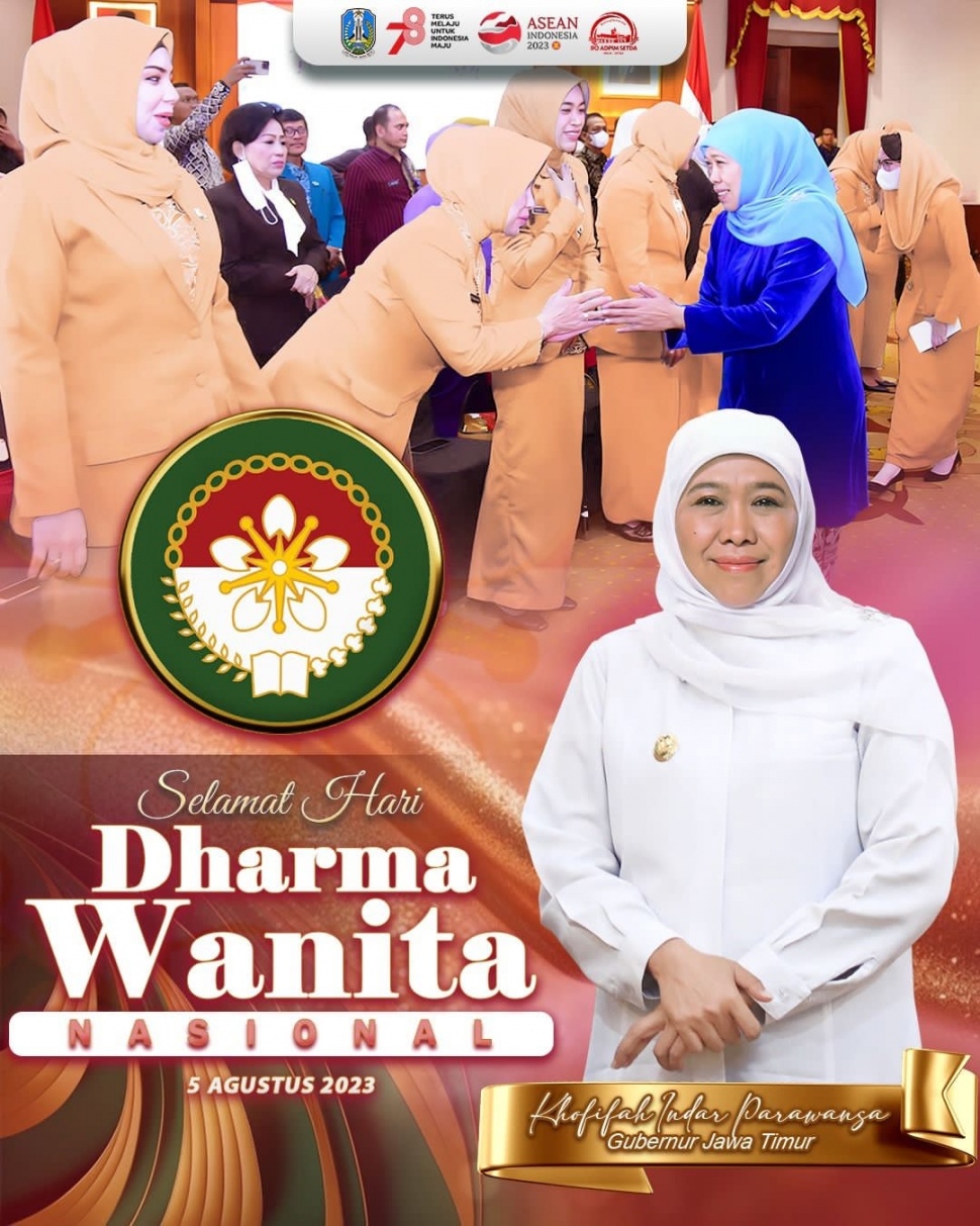 Gubernur Jawa Timur, Khofifah Indar Parawansa, dalam peringatan Hari Dharma Wanita Nasional. (Dok: Pemprov Jatim)