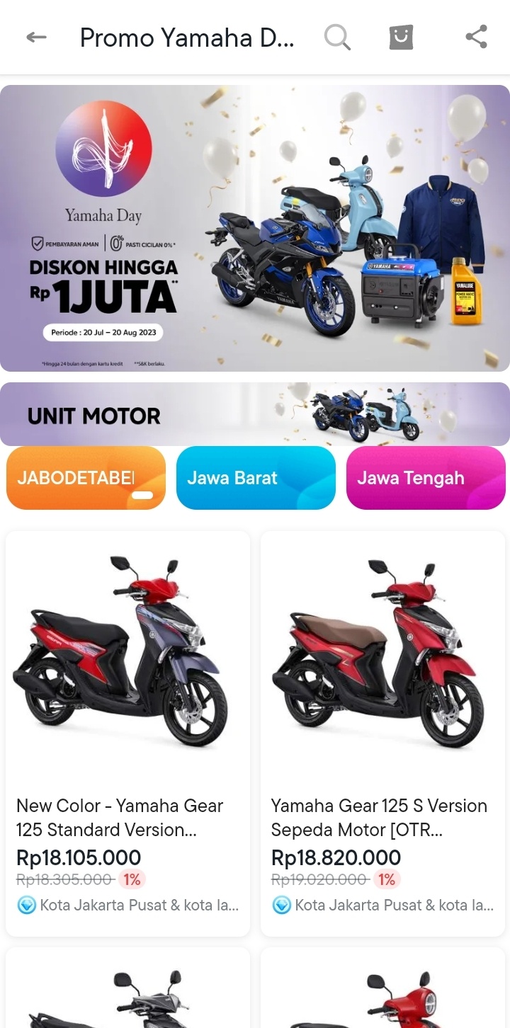 Simak harga reduksi di platform BliBli untuk poduk Yamaha [PT YIMM].