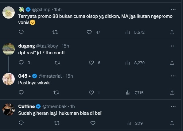 Netizen sindir pengurangan hukuman Ferdy Sambo. (Dok. Twitter)