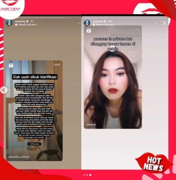 Unggahan Cesen JKT48 yang diduga sindir Marshel Widianto (Instagram)