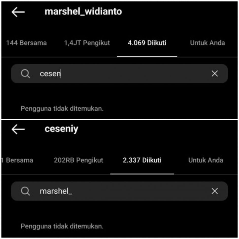 Marshel Widianto dan Cesen sudah saling unfollow Instagram (Instagram)