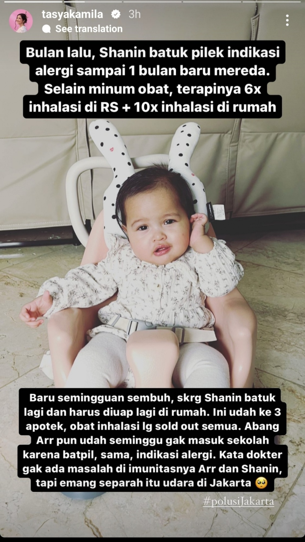 Tasya Kamila curhat anak batuk pilek sebulan dampak polusi udara. (dok. Instagram)