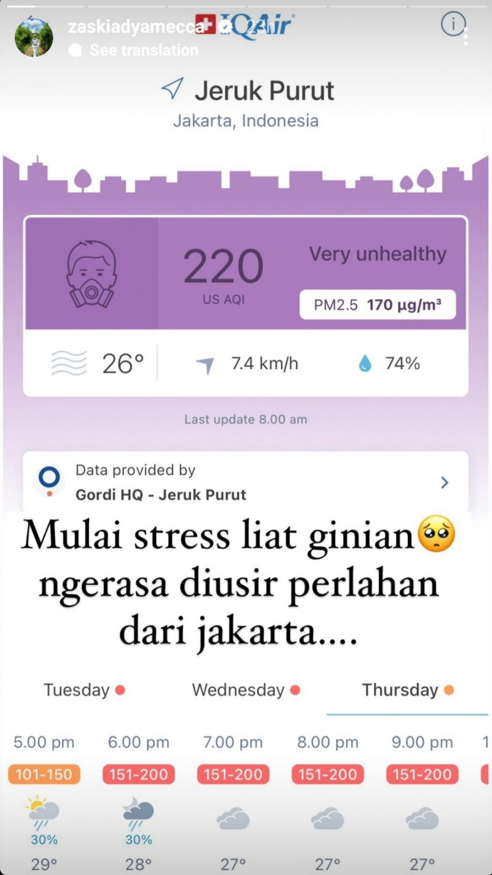  Curhatan Para Artis Tentang Polusi Udara di Jakarta. (Dok: Instagram/Zaskia Adya Mecca)