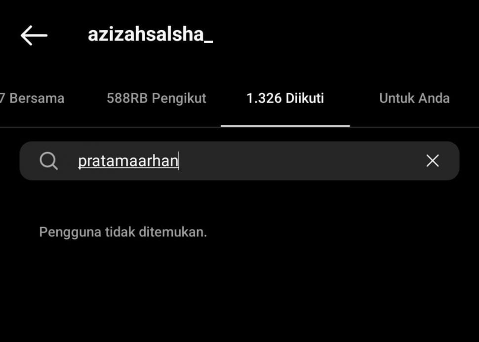 Azizah Salsha belum follow Pratama Arhan (Instagram)