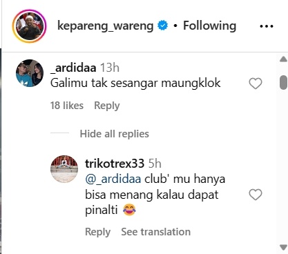 Akun Instagram yang diduga bobotoh saat diserang netizen. 