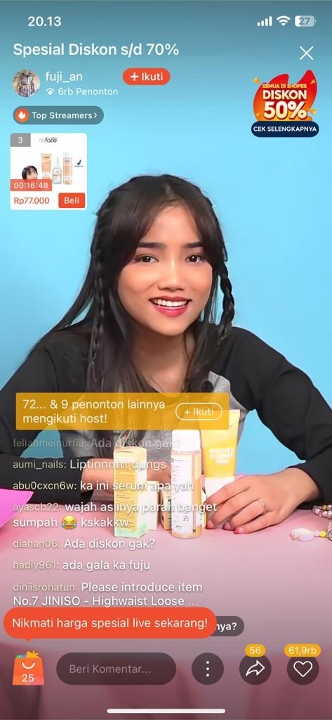 Sesi Shopee Live Fuji Utami. (Dok: Istimewa)