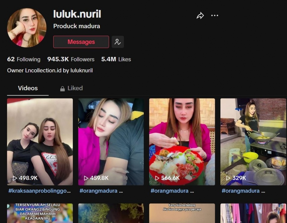 Seleb TikTok Luluk Nuril. (TikTok)