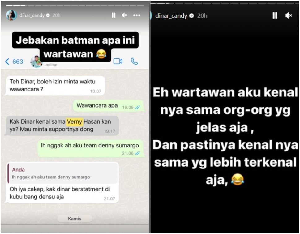 Dinar Candy mendukung Denny Sumargo (Instagram)