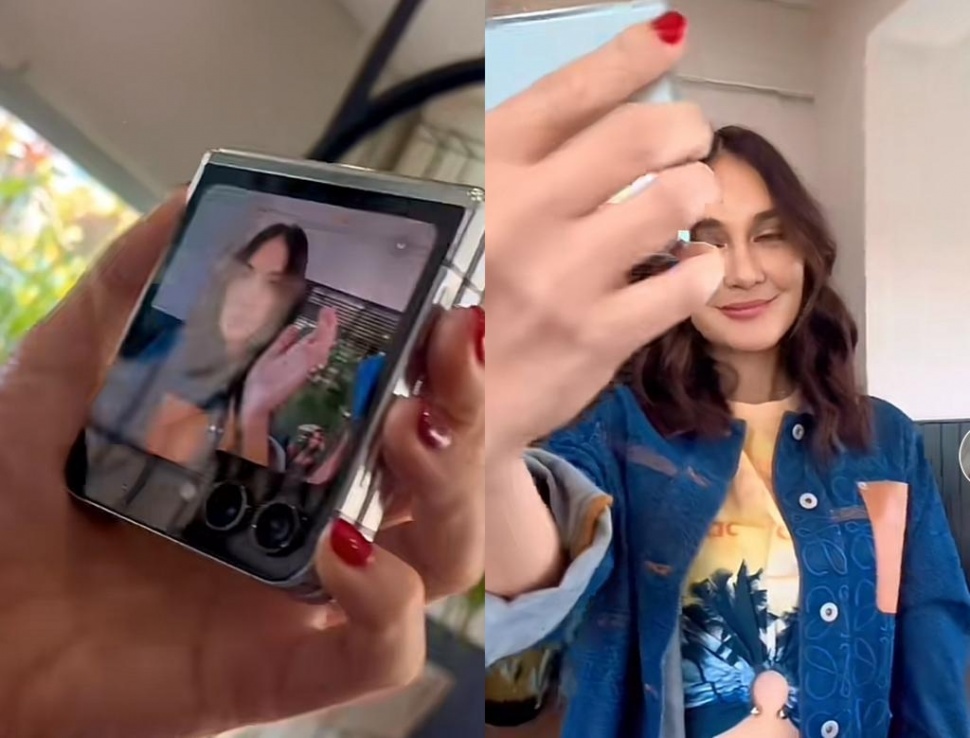 Luna Maya Pakai Ponsel Android (TikTok Luna Maya)