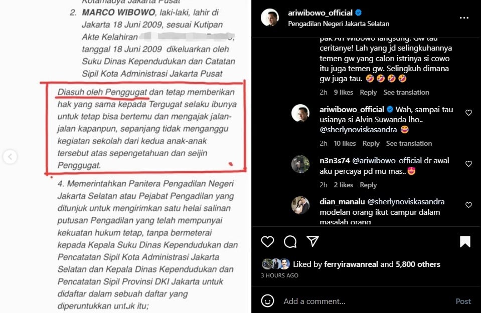 Ari Wibowo menyebut nama yang diduga selingkuhan Inge Anugrah (Instagram)