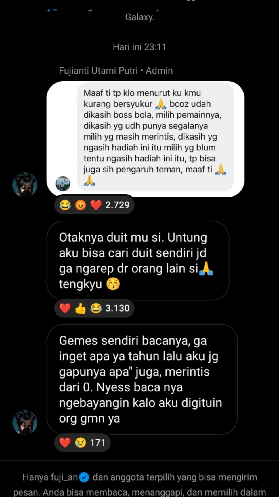 Unggahan soal Fuji belain Asnawai viral [Instagram]