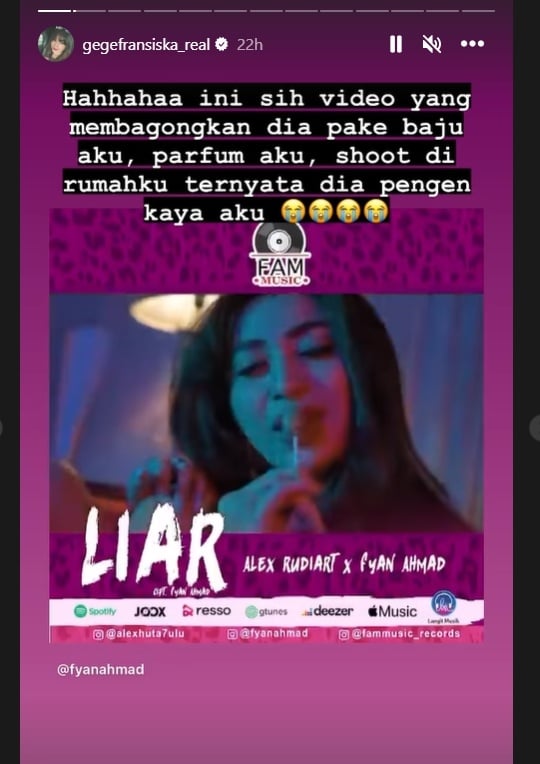 Sinidiran Gege Fransiska untuk Ayu Aulia (Instagram)