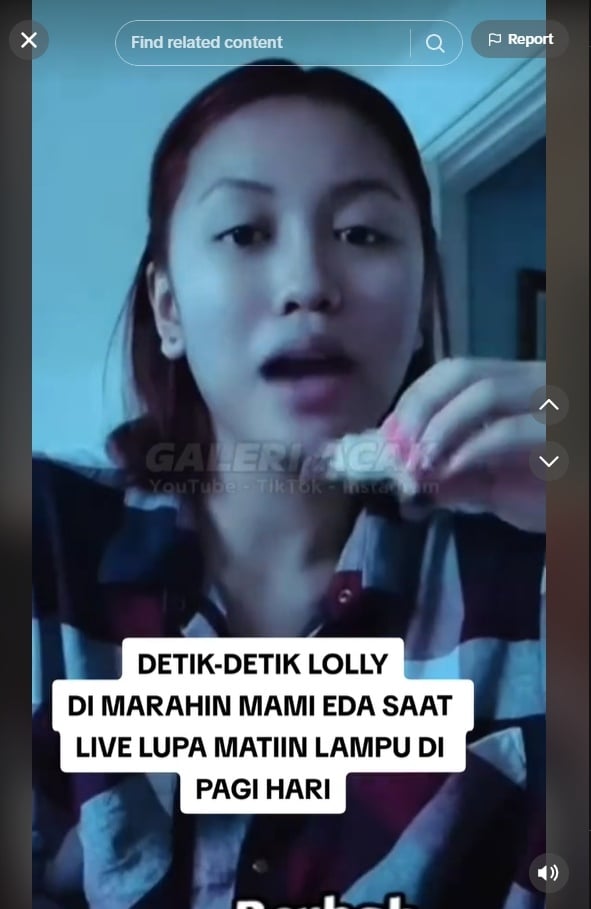 Lolly sedang live dan lampu dimatikan oleh Mami Eda (TikTok)