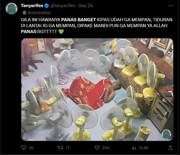 Meme celotehan netizen soal cuaca panas. (dok. Tangkapan Layar/X)