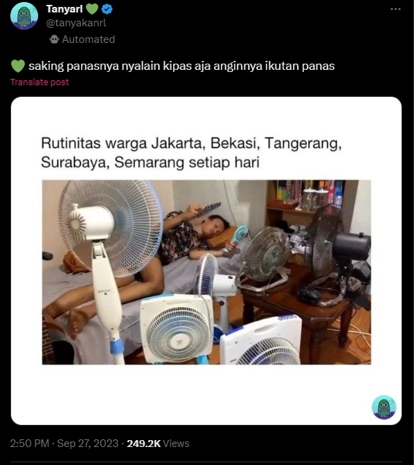 Meme celotehan netizen soal cuaca panas. (dok. Tangkapan Layar/X)