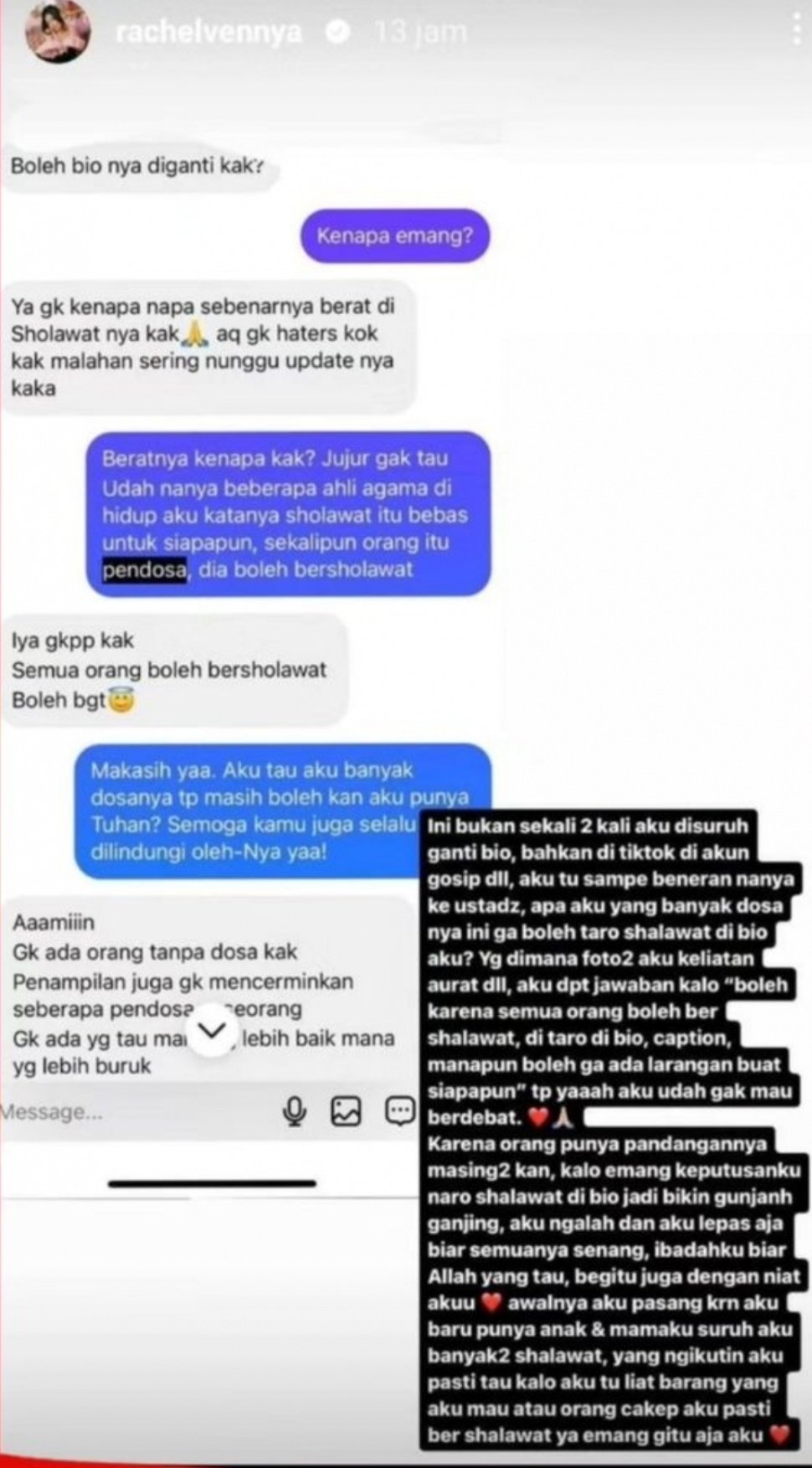 Rachel Vennya Diminta Hapus Lafadz Shalawat di Bio Instagramnya (Instagram)