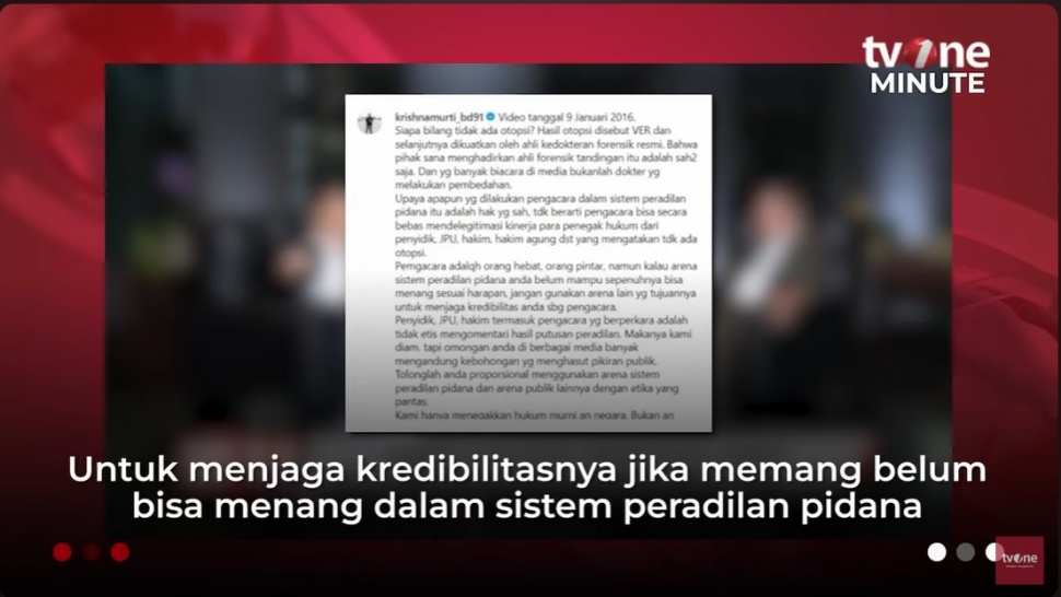 Unggahan Krishna Murti yang ditujukan untuk Otto Hasibuan (YouTube/TVOne)