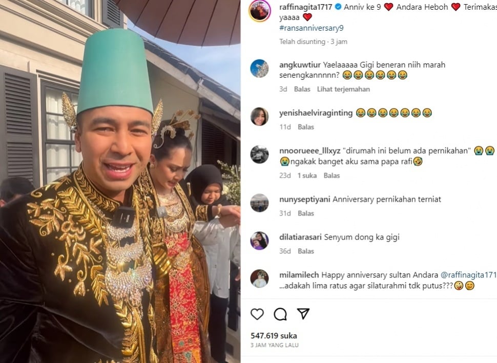 Raffi Ahmad dan Nagita Slavina kenakan pakaian adat pengantin Jawa. [Instagram]