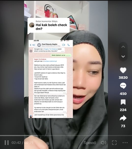 Chat antara pihak Nagita Slavina dan UMKM (TikTok)