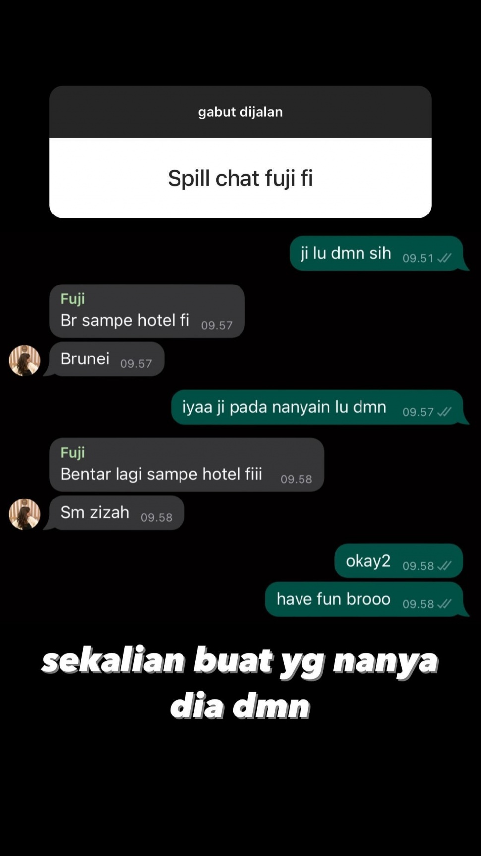 Chat Fuji dengan temannya, Raffi (Instagram/@rafifebriansyah)