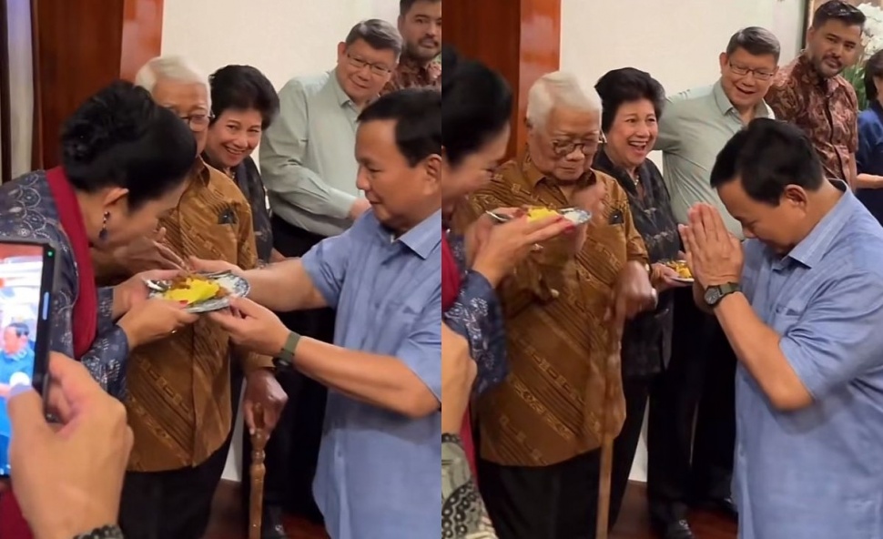 Momen Prabowo beri Titiek Soeharto tumpeng (TikTok)