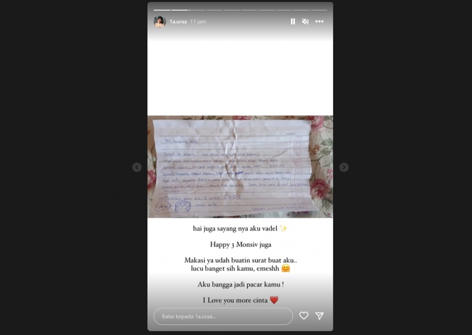 Surat Vadel Badjideh untuk Lolly (instagram)