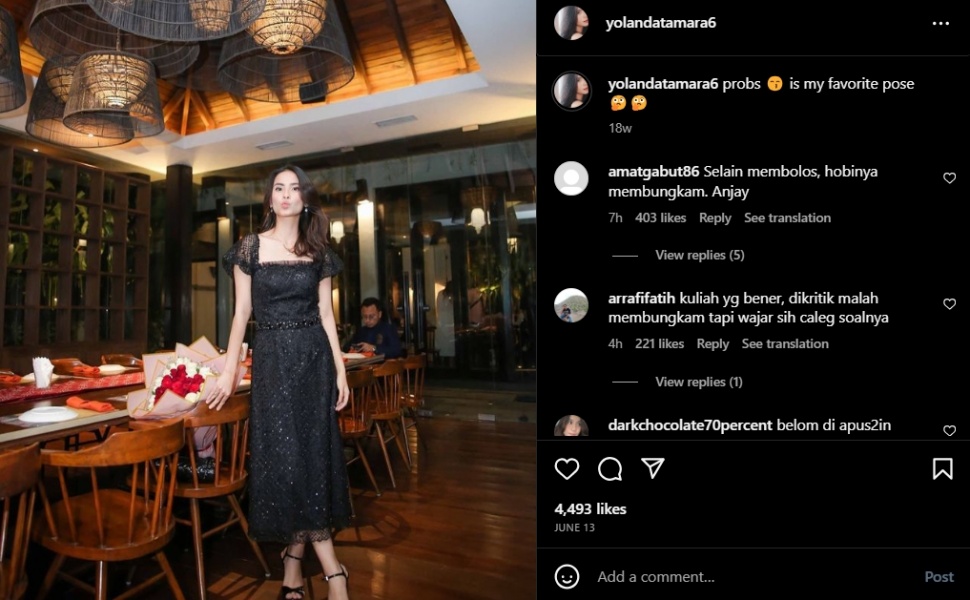 Akun Instagram Yolanda Tamara diserang warganet (Instagram)