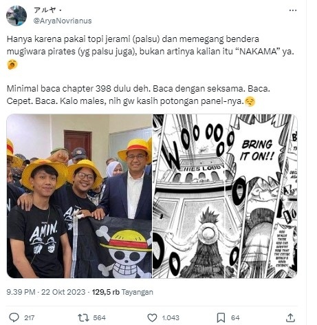 Anies pakai topi jerami (X)