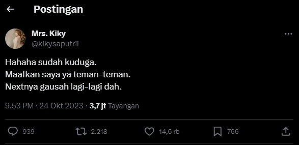 Kiky Saputri kecewa roasting-nya untuk Ganjar Pranowo dipotong sesuka hati (Twitter)