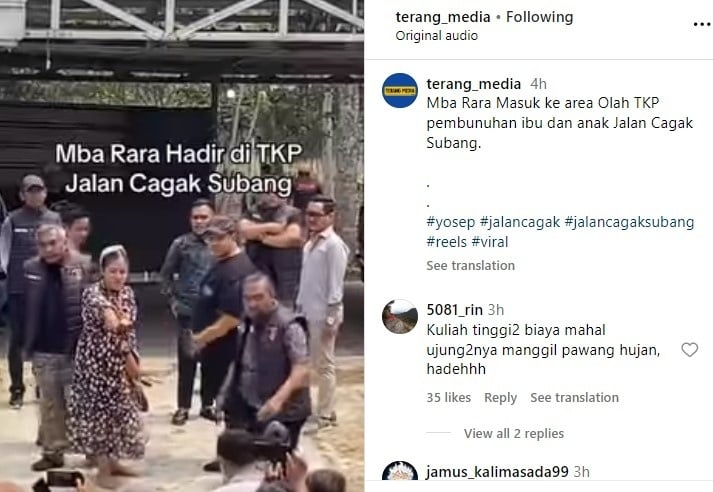 Mbak Rara di TKP Subang (Instagram/terangmedia)