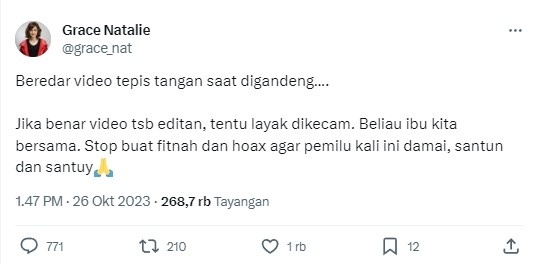 Cuitan Grace Natalie (Tangkapan Layar)