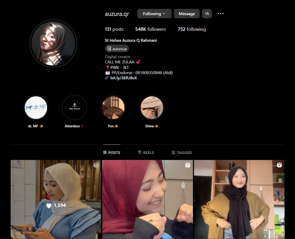 Kolom komentar akun Instagram selebgram Auzura ditutup (Instagram)