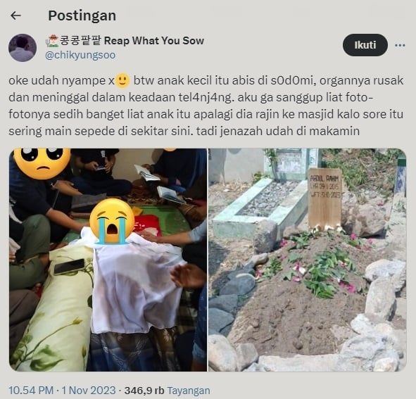 Remaja 16 tahun bunuh bocah 8 tahun di Palu. (x/chikyungsoo)