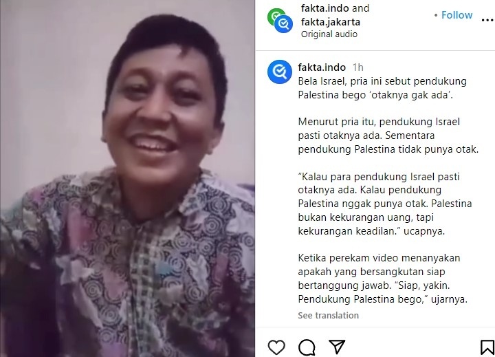 Pria dukung Israel hina penudkung Palestina (Instagram)