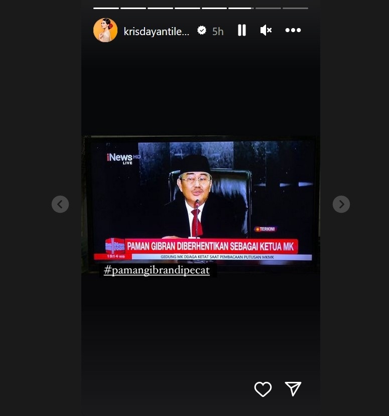Krisdayanti gaungkan tagar #pamangibrandipecat. [Instagram Story]