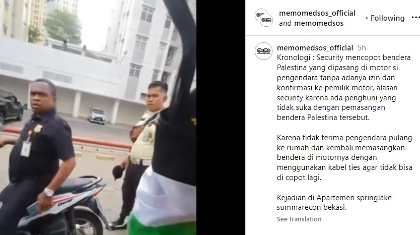 Satpam copot bendera Palestina (Instagram)