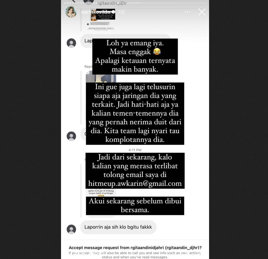 Awkarin akan mencari orang-orang yang masih dari kompolotan eks manajernya. [Instagram]