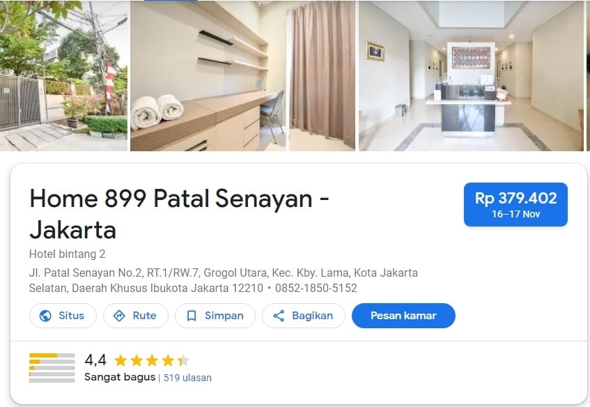 Penginapan murah dekat GBK. (Tangkapan Layar/Google)