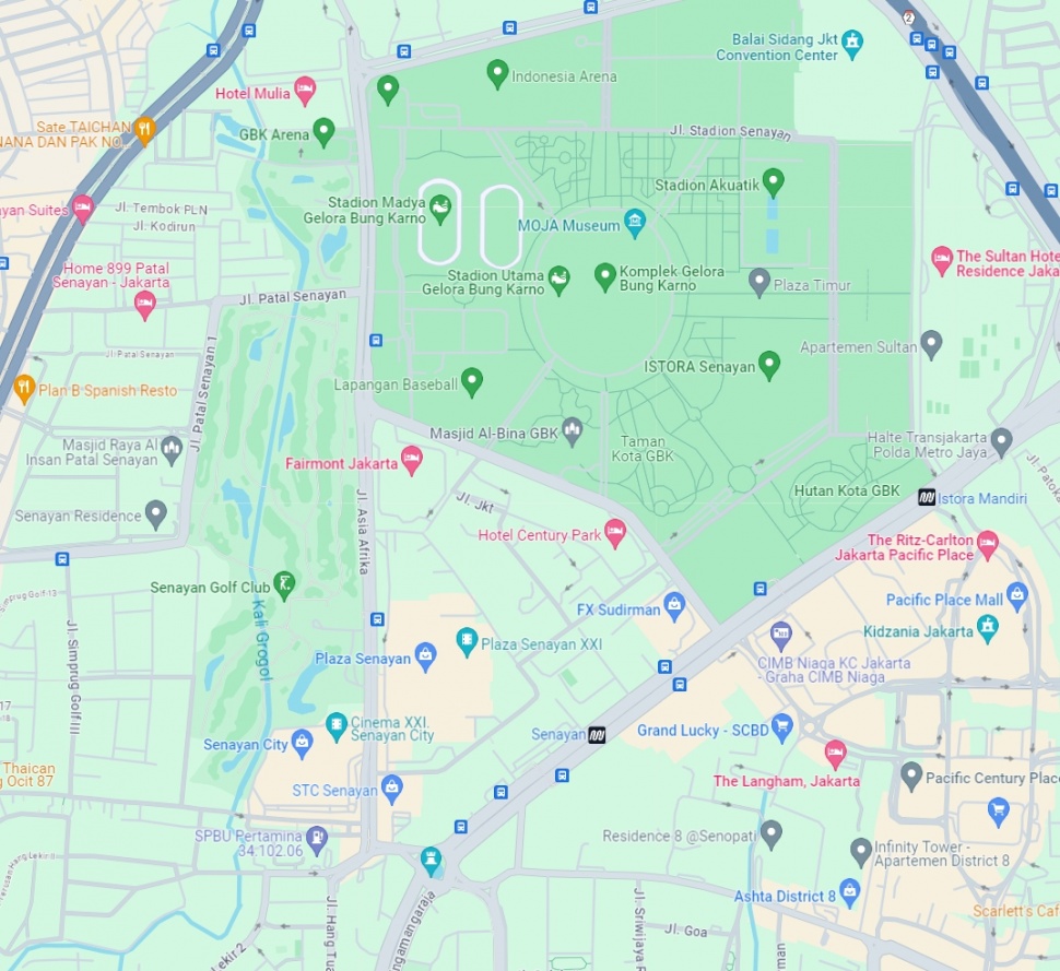 Kantong Parkir sekitar Gelora Bung Karno di Senayan, Jakarta Pusat. (Google Maps)