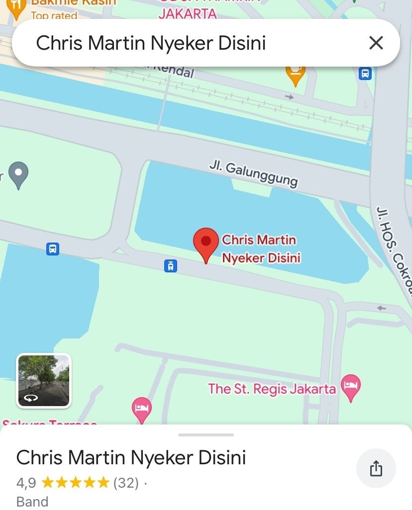 Lokasi Chris Martin nyeker di Google Maps [Tangkapan layar]